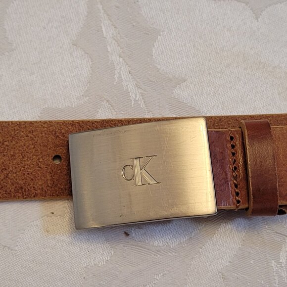 Calvin Kein Italian Saddle Leather Belt with Silver Buckle Medium - Picture 1 of 4